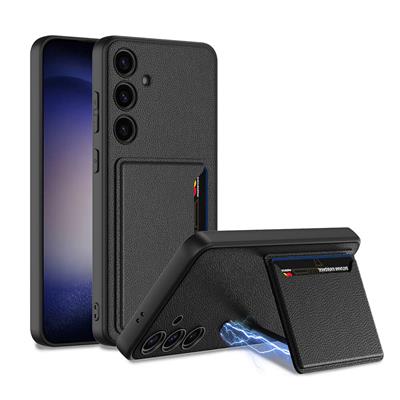 Galaxy S24 Plus Suni Deri Arka Yüzey Zore Kartlıklı Kıpta Silikon Kapak