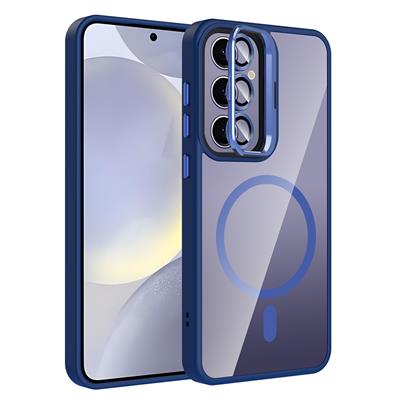 Galaxy S24 Plus Uyumlu Kılıf Standlı ve Kamera Lens Hediyeli M-Safe Şarj Özellikli Zore Etro Kapak