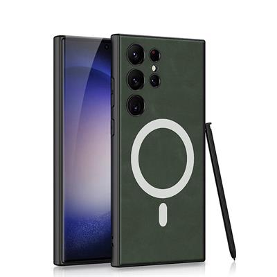 Galaxy S24 Ultra Uyumlu Kılıf M-safe Şarj Özellikli Deri Tasarımlı Zore Kıpta Nubuk Kapak