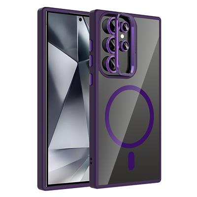 Galaxy S24 Ultra Uyumlu Kılıf Standlı ve Kamera Lens Hediyeli M-Safe Şarj Özellikli Zore Etro Kapak