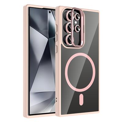 Galaxy S24 Ultra Uyumlu Kılıf Standlı ve Kamera Lens Hediyeli M-Safe Şarj Özellikli Zore Etro Kapak