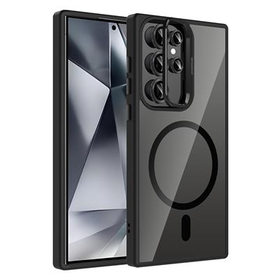 Galaxy S24 Ultra Uyumlu Kılıf Standlı ve Kamera Lens Hediyeli M-Safe Şarj Özellikli Zore Etro Kapak