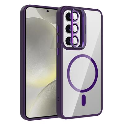 Galaxy S24 Uyumlu Kılıf Standlı ve Kamera Lens Hediyeli M-Safe Şarj Özellikli Zore Etro Kapak