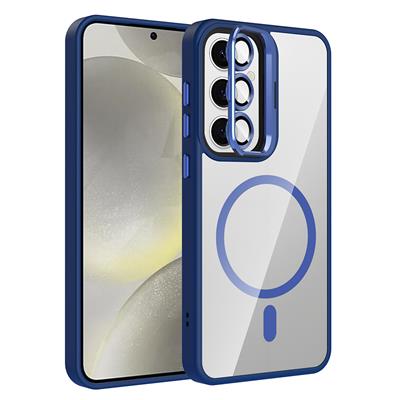 Galaxy S24 Uyumlu Kılıf Standlı ve Kamera Lens Hediyeli M-Safe Şarj Özellikli Zore Etro Kapak