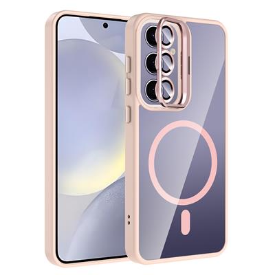 Galaxy S25 Plus Uyumlu Kılıf Standlı ve Kamera Lens Hediyeli M-Safe Şarj Özellikli Zore Etro Kapak