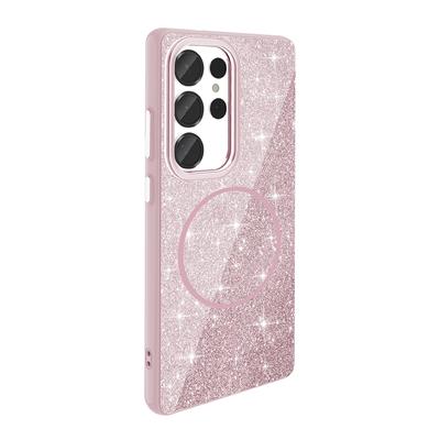 Galaxy S25 Ultra Uyumlu Kılıf M-safe Şarj Özellikli Parlayan Simli Zore Okso Kapak
