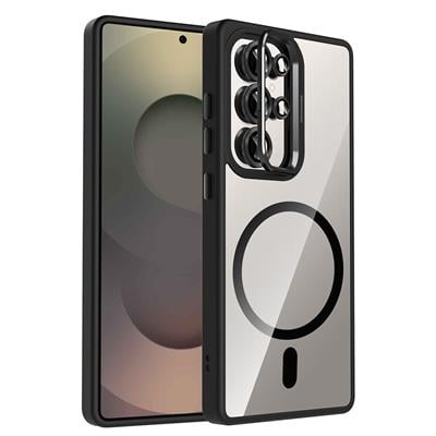 Galaxy S25 Ultra Uyumlu Kılıf Standlı ve Kamera Lens Hediyeli M-Safe Şarj Özellikli Zore Etro Kapak