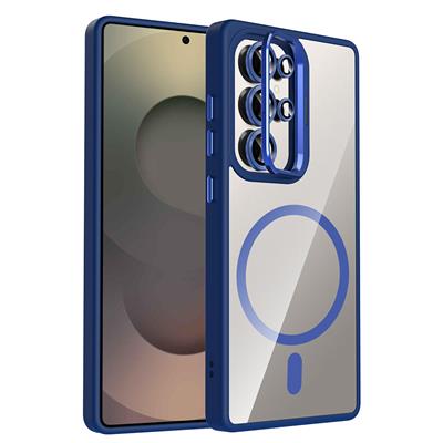 Galaxy S25 Ultra Uyumlu Kılıf Standlı ve Kamera Lens Hediyeli M-Safe Şarj Özellikli Zore Etro Kapak