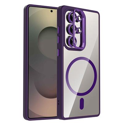 Galaxy S25 Ultra Uyumlu Kılıf Standlı ve Kamera Lens Hediyeli M-Safe Şarj Özellikli Zore Etro Kapak