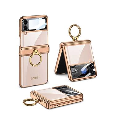 Galaxy Z Flip 4 Uyumlu Kılıf Zore Kıpta Yüzüklü Lens Korumalı Kapak