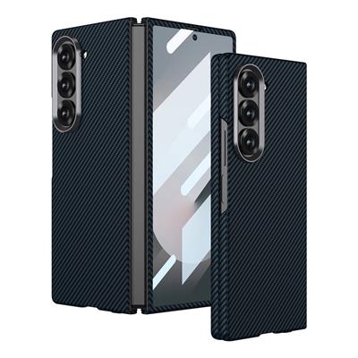 Galaxy Z Fold 6 Uyumlu Kılıf Kamera Korumalı Karbon Fiber Tasarımlı Arka Yüzey Zore Kıpta Karbon Kapak