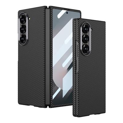 Galaxy Z Fold 6 Uyumlu Kılıf Kamera Korumalı Karbon Fiber Tasarımlı Arka Yüzey Zore Kıpta Karbon Kapak