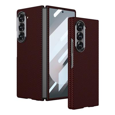 Galaxy Z Fold 6 Uyumlu Kılıf Kamera Korumalı Karbon Fiber Tasarımlı Arka Yüzey Zore Kıpta Karbon Kapak