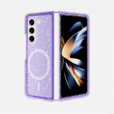 Galaxy Z Fold 6 Uyumlu Kılıf M-safe Şarj Özellikli Parlayan Simli Saydam Renkli Zore Allstar Kapak