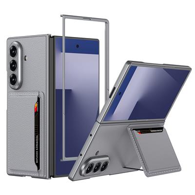 Galaxy Z Fold 7 Suni Deri Arka Yüzey Zore Kartlıklı Kıpta Silikon Kapak