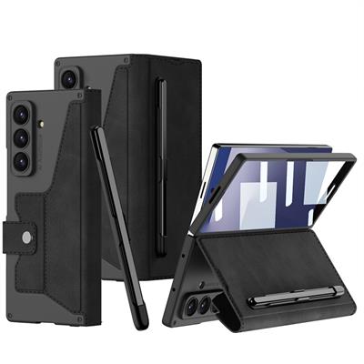 Galaxy Z Fold 7 Uyumlu Kılıf Kamera Korumalı Kadife Tasarımlı Zore Kıpta Kalem Bölmeli Fest Kapak