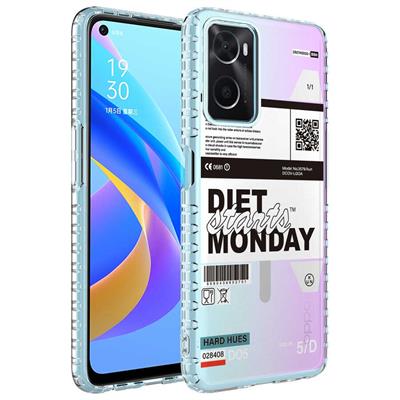 Oppo A96 4G Uyumlu Kılıf Airbag Kenarlı Renkli Desenli Silikon Zore Elegans Kapak