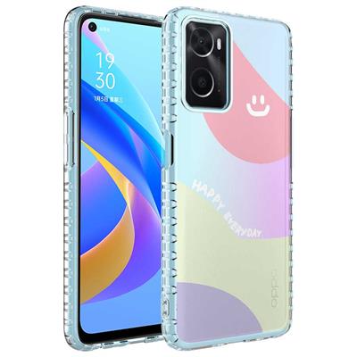 Oppo A96 4G Uyumlu Kılıf Airbag Kenarlı Renkli Desenli Silikon Zore Elegans Kapak