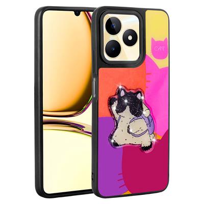 Realme C55 Uyumlu Kılıf Parlayan Kabartmalı İkonik Figürlü Zore Amas Silikon Kapak