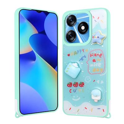 Tecno Spark 10 4G Uyumlu Kılıf Parlayan Simli Kabartma Figürlü Zore Cevze Kapak