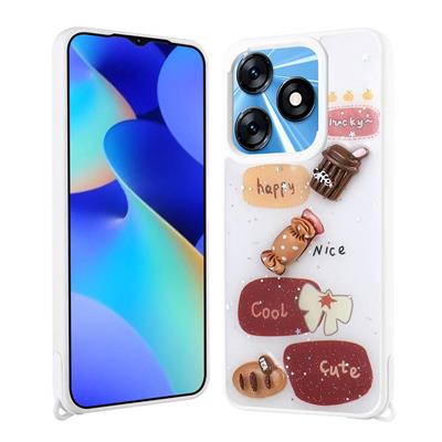 Tecno Spark 10 4G Uyumlu Kılıf Parlayan Simli Kabartma Figürlü Zore Cevze Kapak