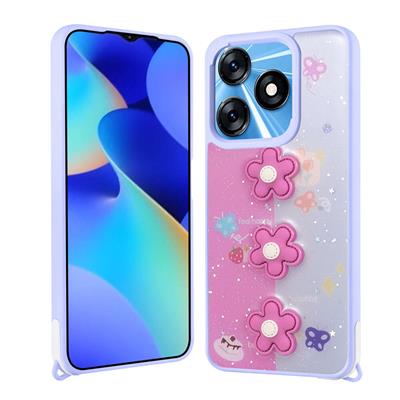 Tecno Spark 10C Uyumlu Kılıf Parlayan Simli Kabartma Figürlü Zore Cevze Kapak