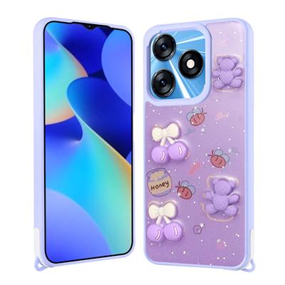 Tecno Spark 10C Uyumlu Kılıf Parlayan Simli Kabartma Figürlü Zore Cevze Kapak