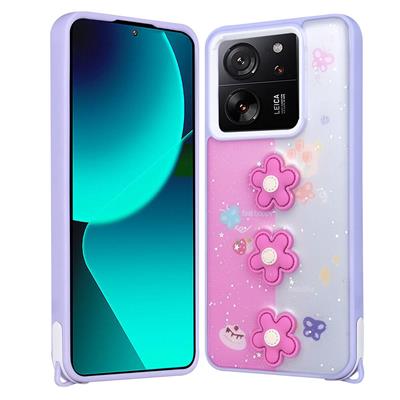 Xiaomi Mi 13T Uyumlu Kılıf Parlayan Simli Kabartma Figürlü Zore Cevze Kapak