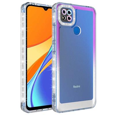 Xiaomi Redmi 9C Uyumlu Kılıf Simli ve Renk Geçiş Tasarımlı Lens Korumalı Zore Park Kapak