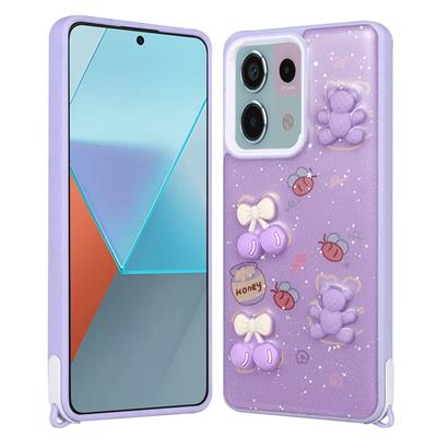 Xiaomi Redmi Note 13 Pro 5G Uyumlu Kılıf Parlayan Simli Kabartma Figürlü Zore Cevze Kapak