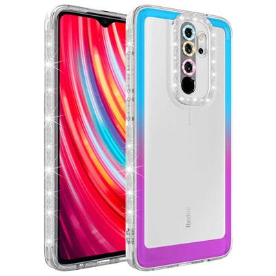 Xiaomi Redmi Note 8 Pro Uyumlu Kılıf Simli ve Renk Geçiş Tasarımlı Lens Korumalı Zore Park Kapak