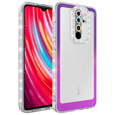 Xiaomi Redmi Note 8 Pro Uyumlu Kılıf Simli ve Renk Geçiş Tasarımlı Lens Korumalı Zore Park Kapak