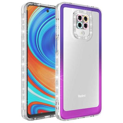 Xiaomi Redmi Note 9 Pro Uyumlu Kılıf Simli ve Renk Geçiş Tasarımlı Lens Korumalı Zore Park Kapak