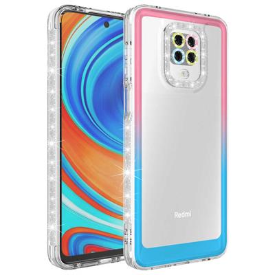 Xiaomi Redmi Note 9S Uyumlu Kılıf Simli ve Renk Geçiş Tasarımlı Lens Korumalı Zore Park Kapak