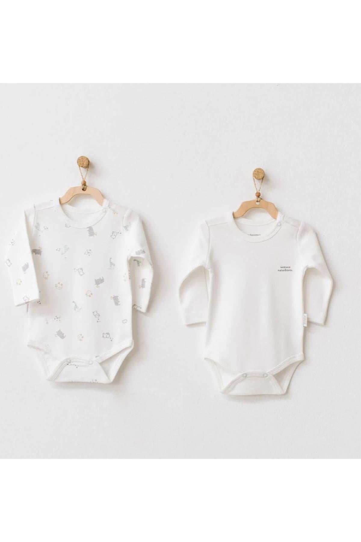 Andywawa /BEBEK BODY 2 PCS LONG SLEEVE BODY %100 Organic Cotton GOTS  THE ZOO BALBOA Ekru