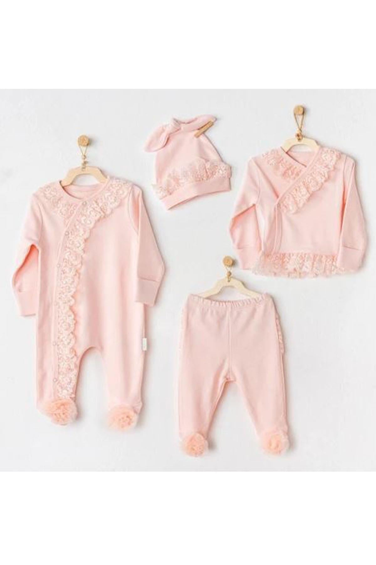 Andywawa /BEBEK HASTANE ÇIKIŞI 4 PCS NEWBORN TULLE SET CHIC GIRL Somon