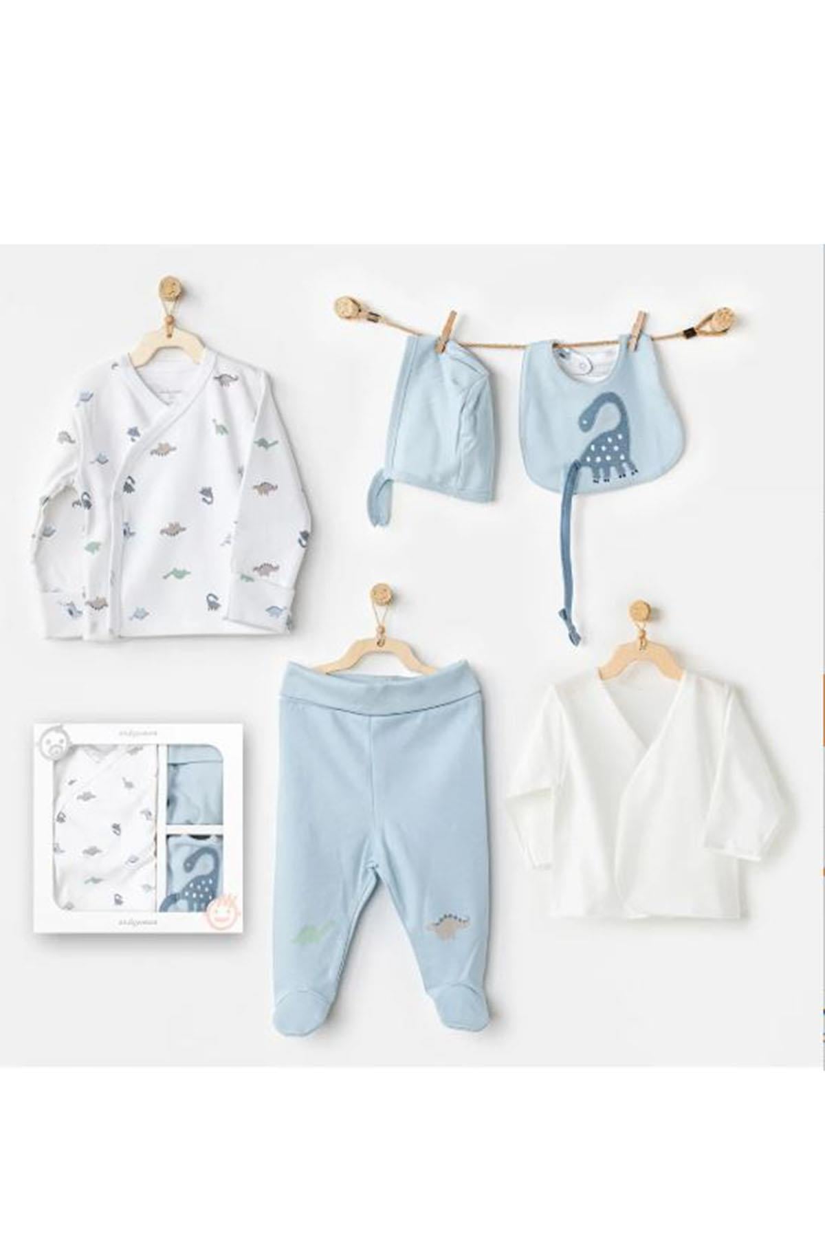 Andywawa /BEBEK HASTANE ÇIKIŞI 5 PCS NEWBORN SET DINOSAUR Beyaz
