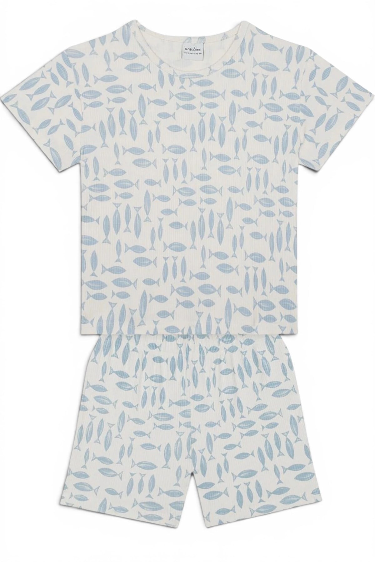 Antebies / Balık Kısa Kollu Tshirt Şort Pijama Takımı Mavi