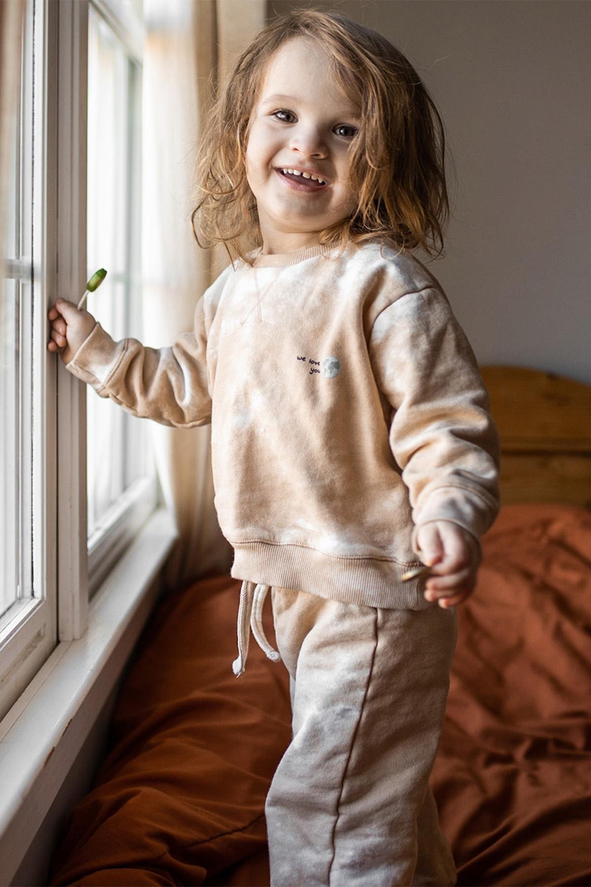 Antebies / Bej Batik Sweatshirt ve Pantolon Set Bej