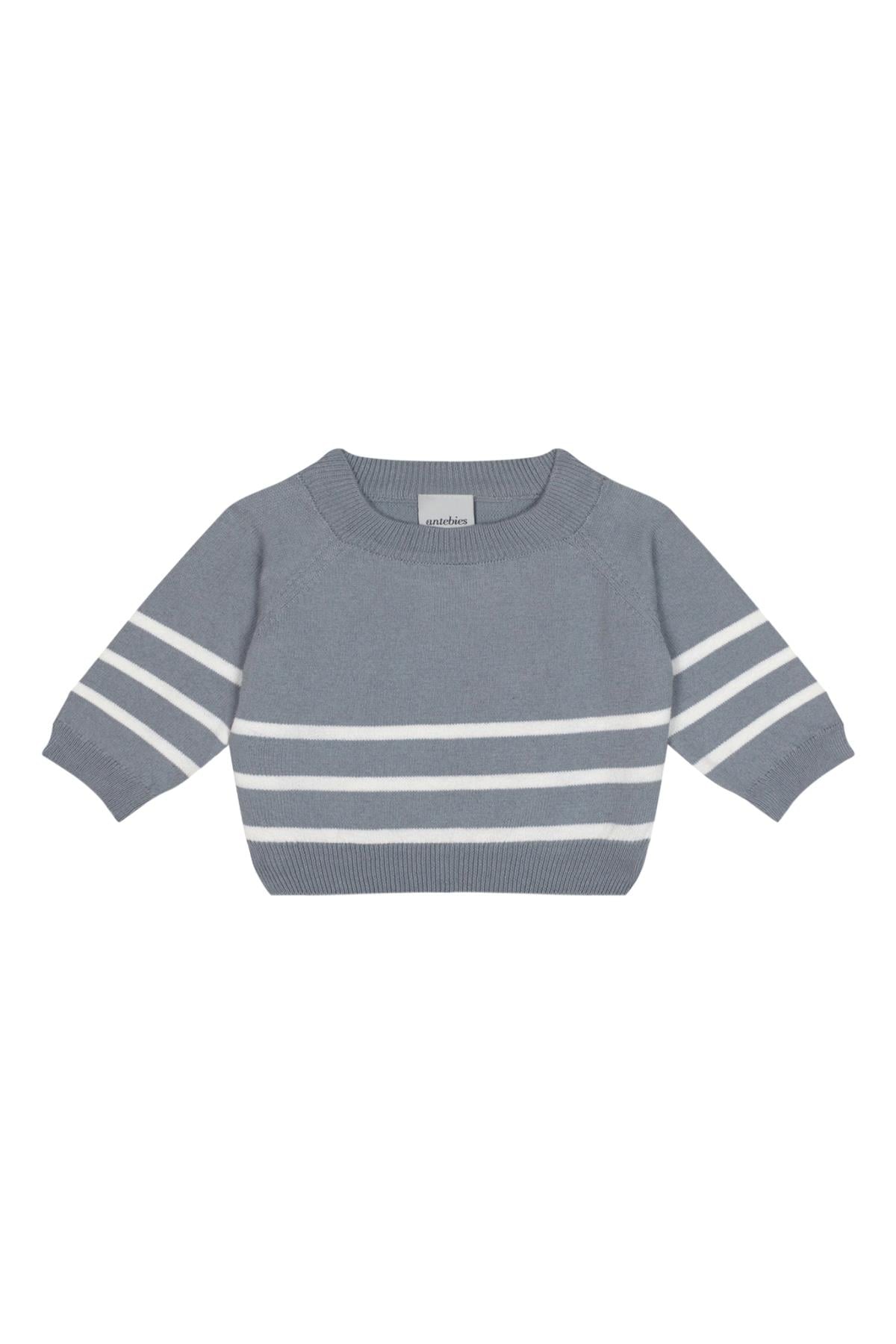 Antebies / Beyaz Çizgili Gri Triko Bebek Set Gri