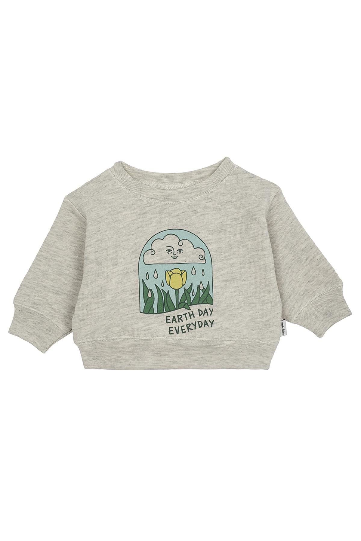 Antebies / Earth Day  Baskılı Sweatshirt Gri