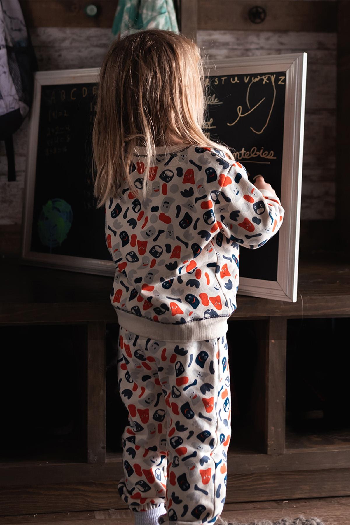 Antebies / Eğlenceli Canavarlar Sweatshirt ve Pantolon Set Turuncu