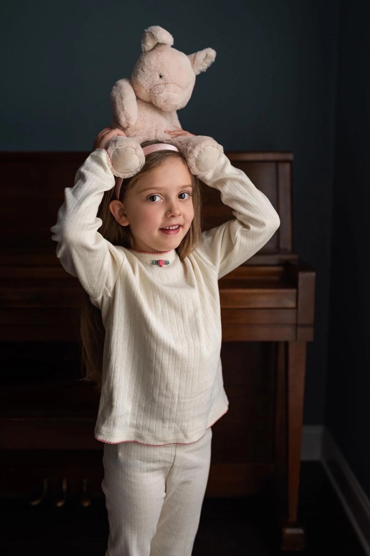 Antebies / Güllü Jakar Uzun Kollu Taytlı Pijama Takımı Krem