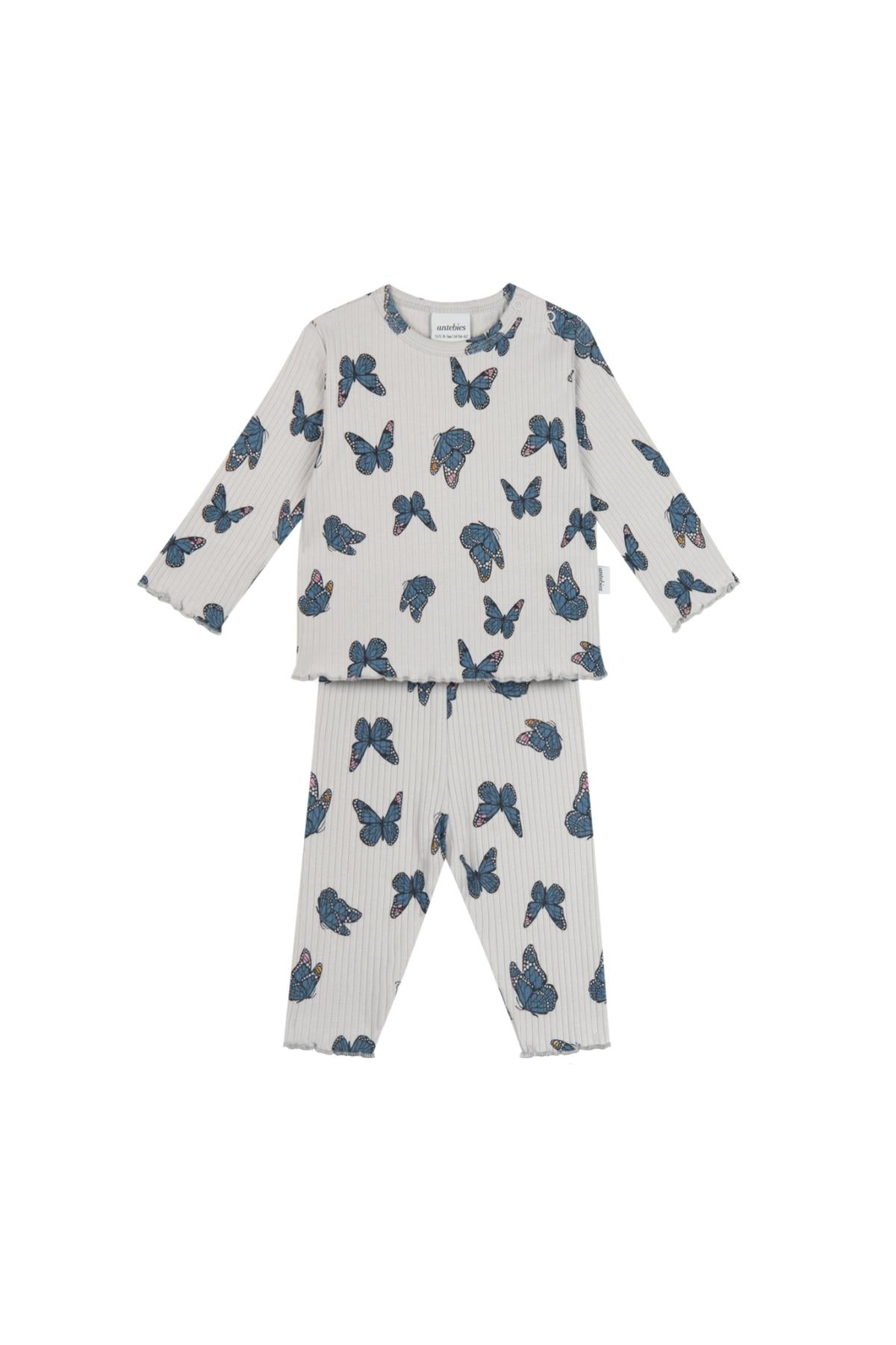Antebies / Kelebek Desen Bebek Taytlı Set Mavi