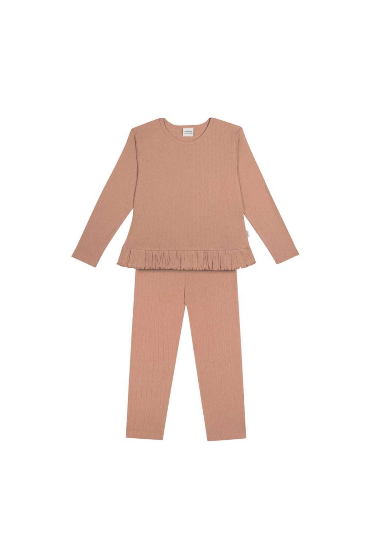 Antebies / Klasik Jakar Uzun Kollu Pijama Takımı Pembe