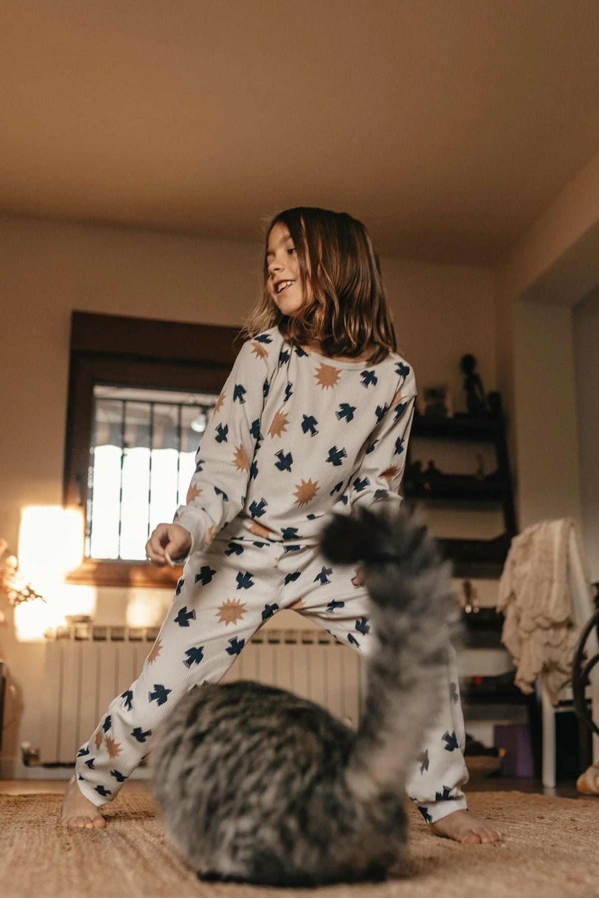 Antebies / Kuş & Güneş Uzun Kollu Pijama Takımı Gri