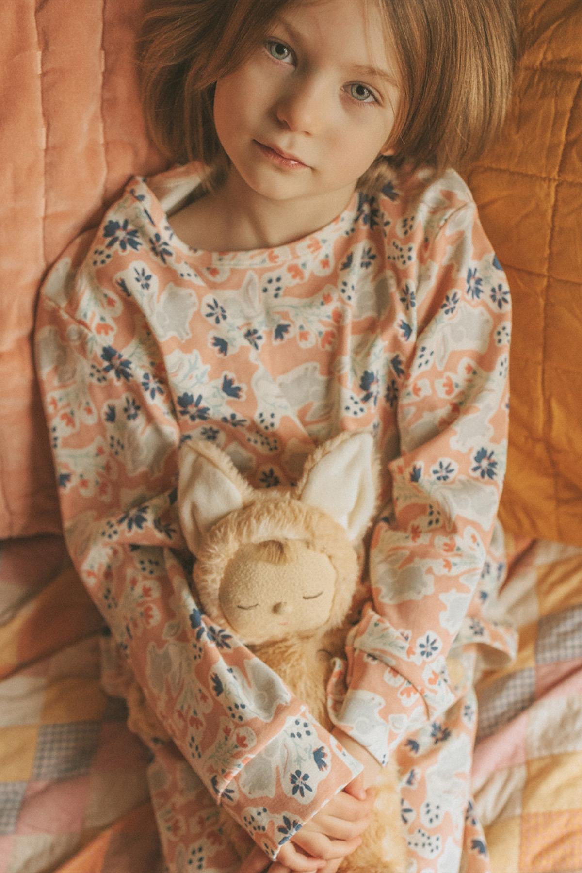 Antebies / Neşeli Fil Uzun Kollu Taytlı Pijama Takımı Pembe