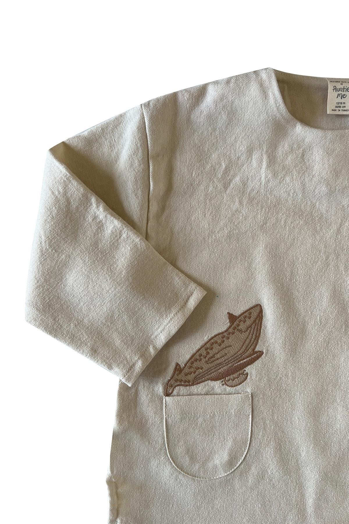 Auntie Me / PERFECTLY PALE ‘WHALE SURFING FLANNEL SHIRT100% organic cotton flannel-GOTS certified Krem