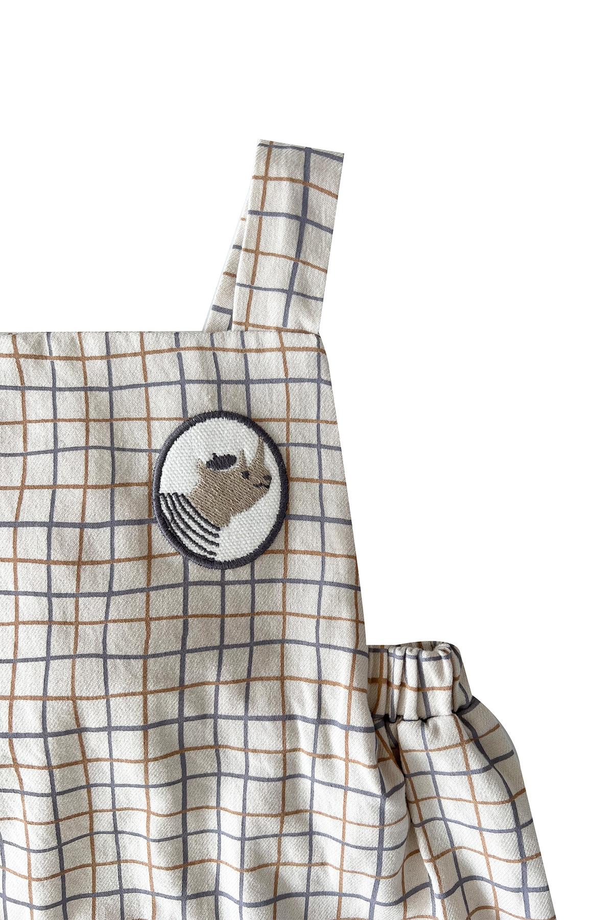 Auntie Me / ‘WAVY CHECKED FLANNEL SALOPETTE100% organic cotton flannel-GOTS certified Krem