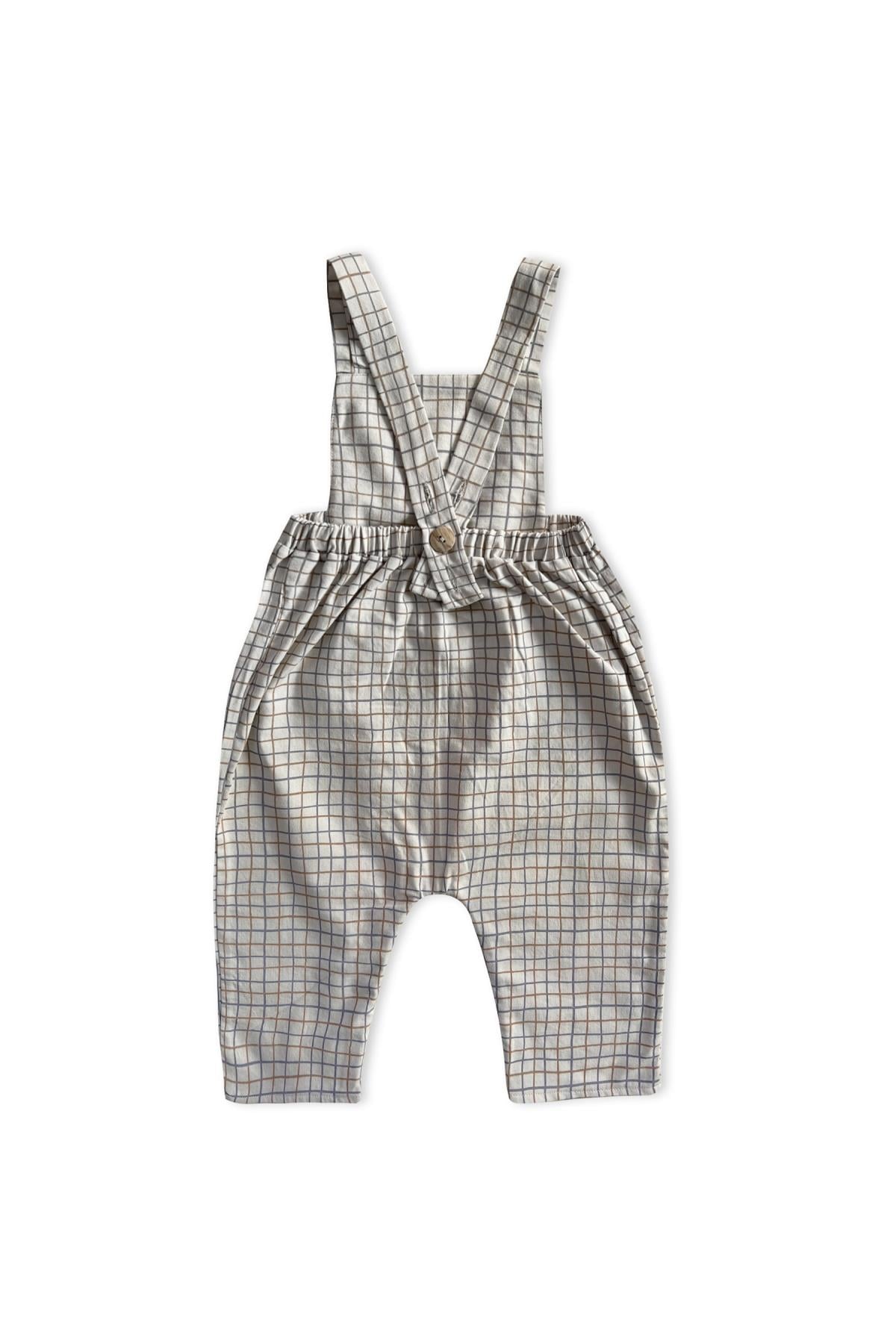 Auntie Me / ‘WAVY CHECKED FLANNEL SALOPETTE100% organic cotton flannel-GOTS certified Krem